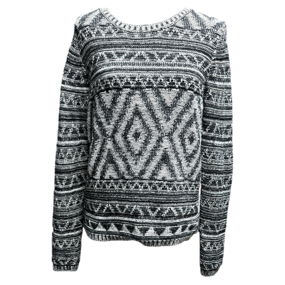 Lucky Brand Geometric Patterned Sweater - Black and White Size XL